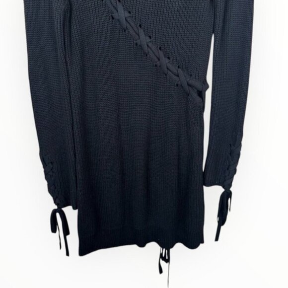 REVOLVE Lovers + Friends Black Sweater Dress Black Cotton Knit Lace Up Detail LS - Picture 5 of 7
